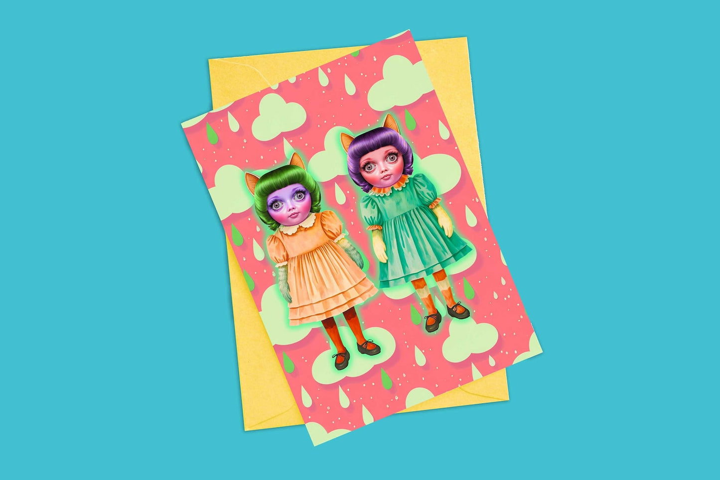 Anthropomorphic Cat Dolls Greeting Card