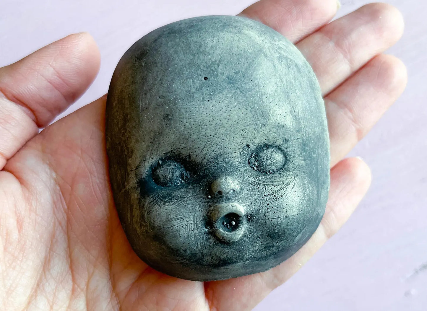 Set of 3 Cement Creepy Baby Doll Head Faces