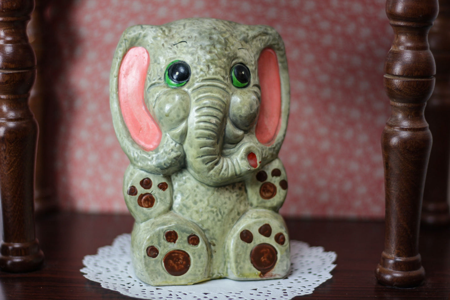 Vintage Anthropomorphic Elephant Coin Piggy Bank | Hand painted ceramic elephant vintage pottery | retro kitsch decor