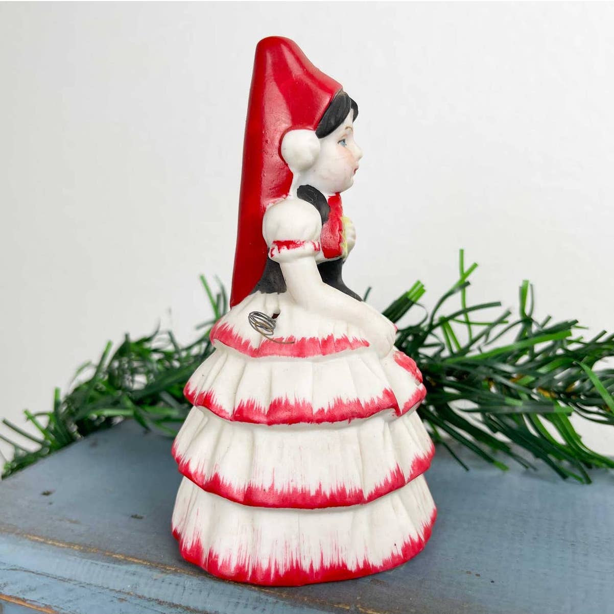 Vintage Spanish Girl Holding Fan Figurine Ceramic Bell