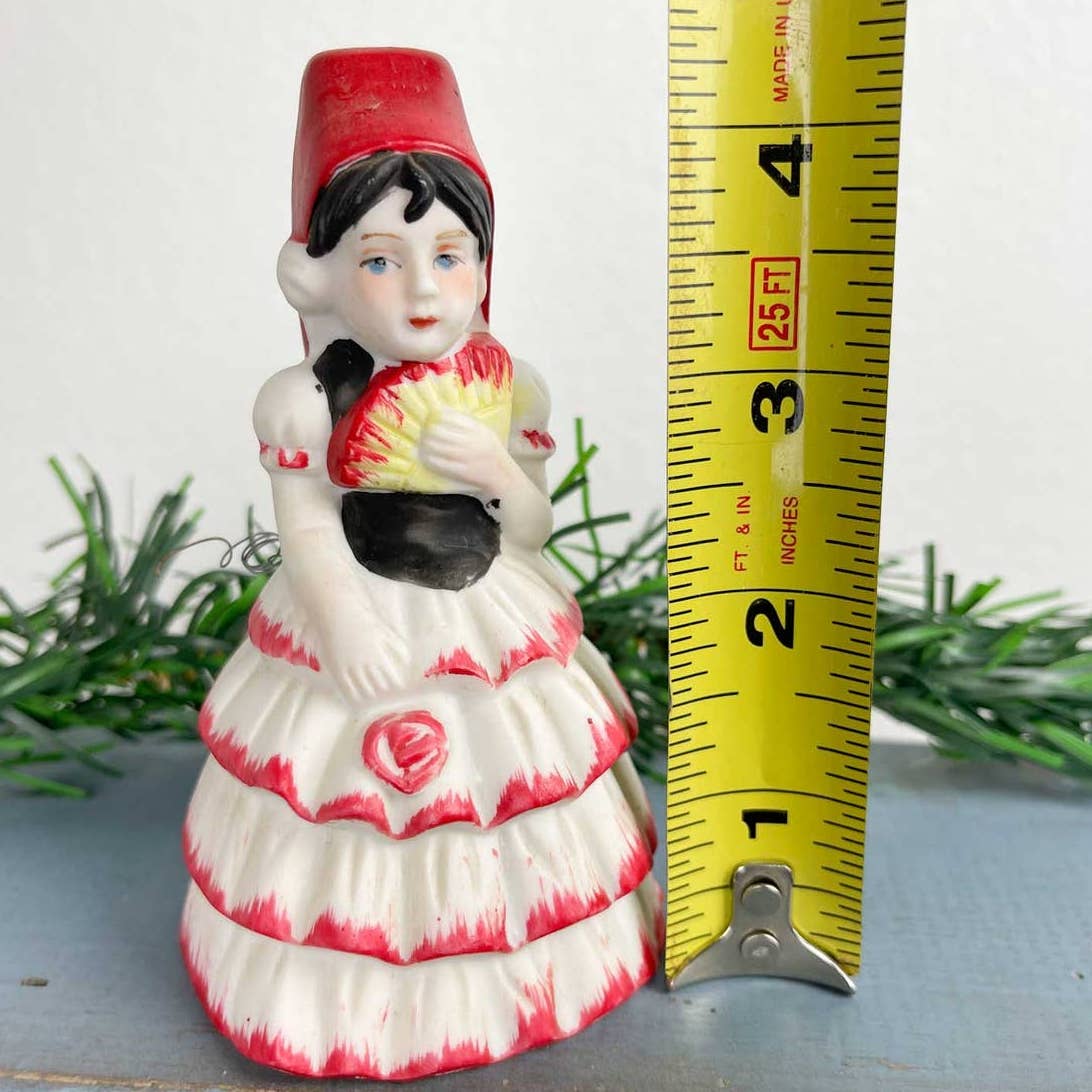 Vintage Spanish Girl Holding Fan Figurine Ceramic Bell