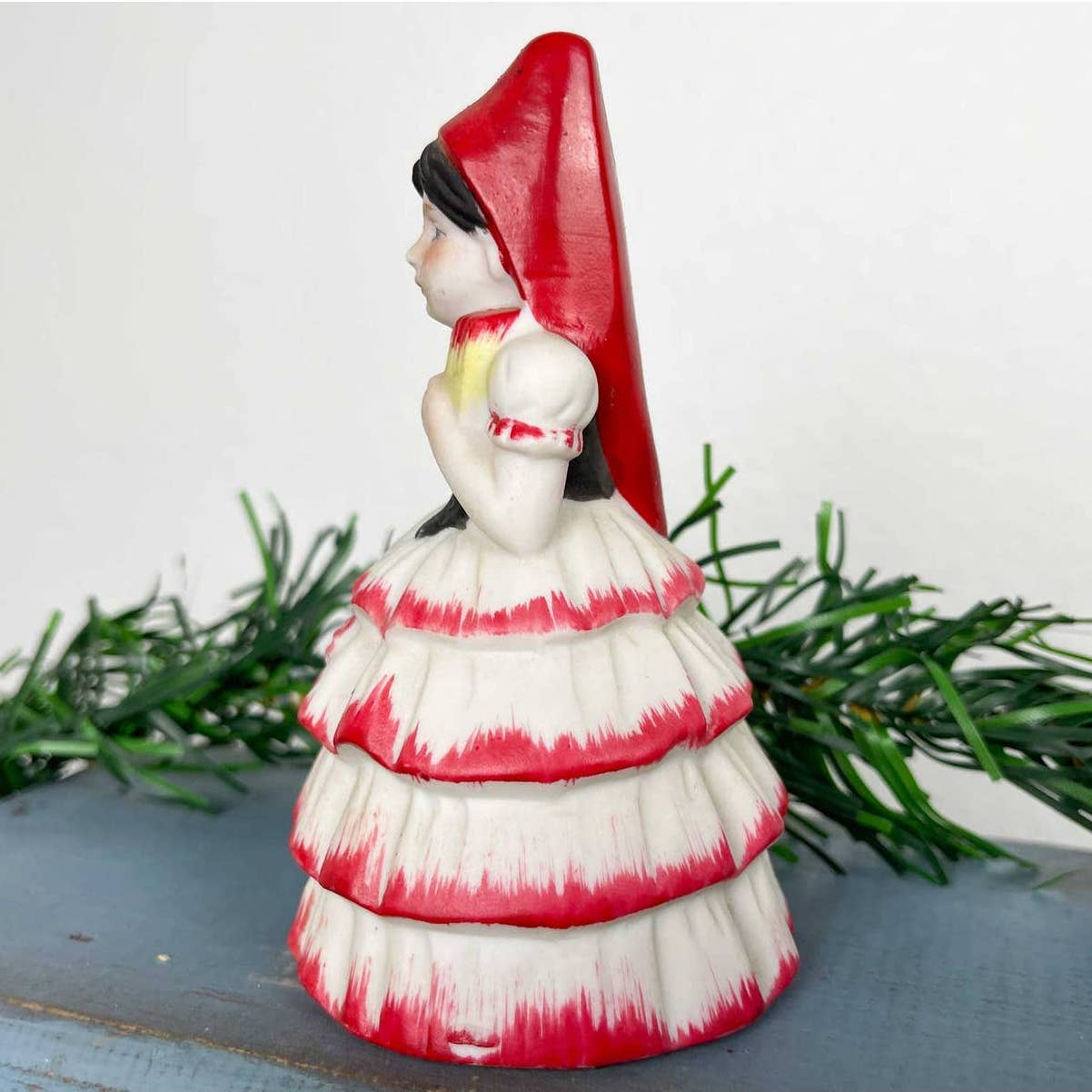 Vintage Spanish Girl Holding Fan Figurine Ceramic Bell