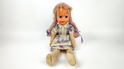 Vintage Polish Cloth Doll, Jointed legs, Plastic Mask Face 17" tall , Repair Doll Project Collectable Ethnic Doll