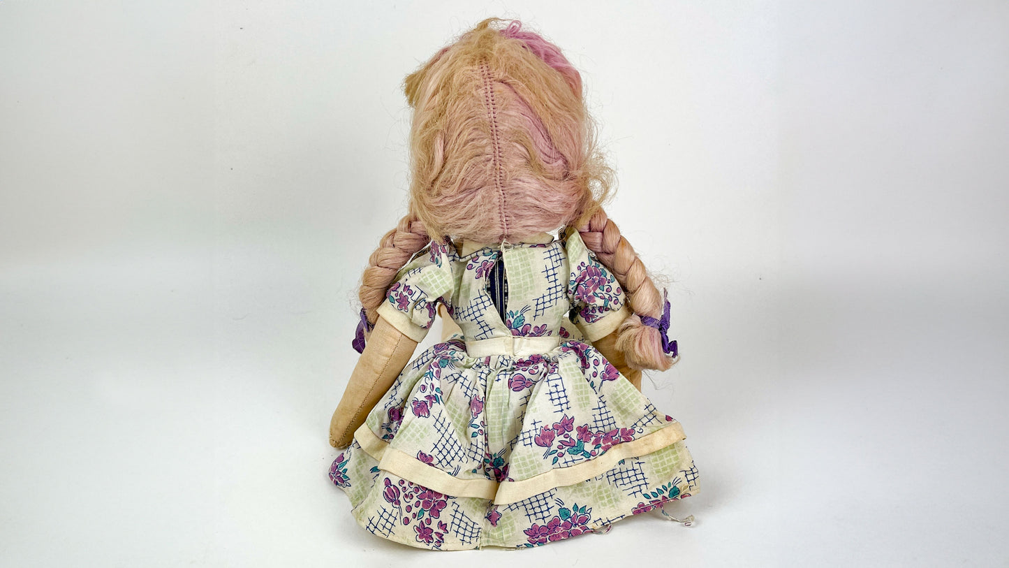 Vintage Polish Cloth Doll, Jointed legs, Plastic Mask Face 17" tall , Repair Doll Project Collectable Ethnic Doll