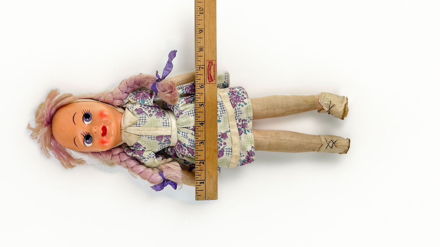 Vintage Polish Cloth Doll, Jointed legs, Plastic Mask Face 17" tall , Repair Doll Project Collectable Ethnic Doll