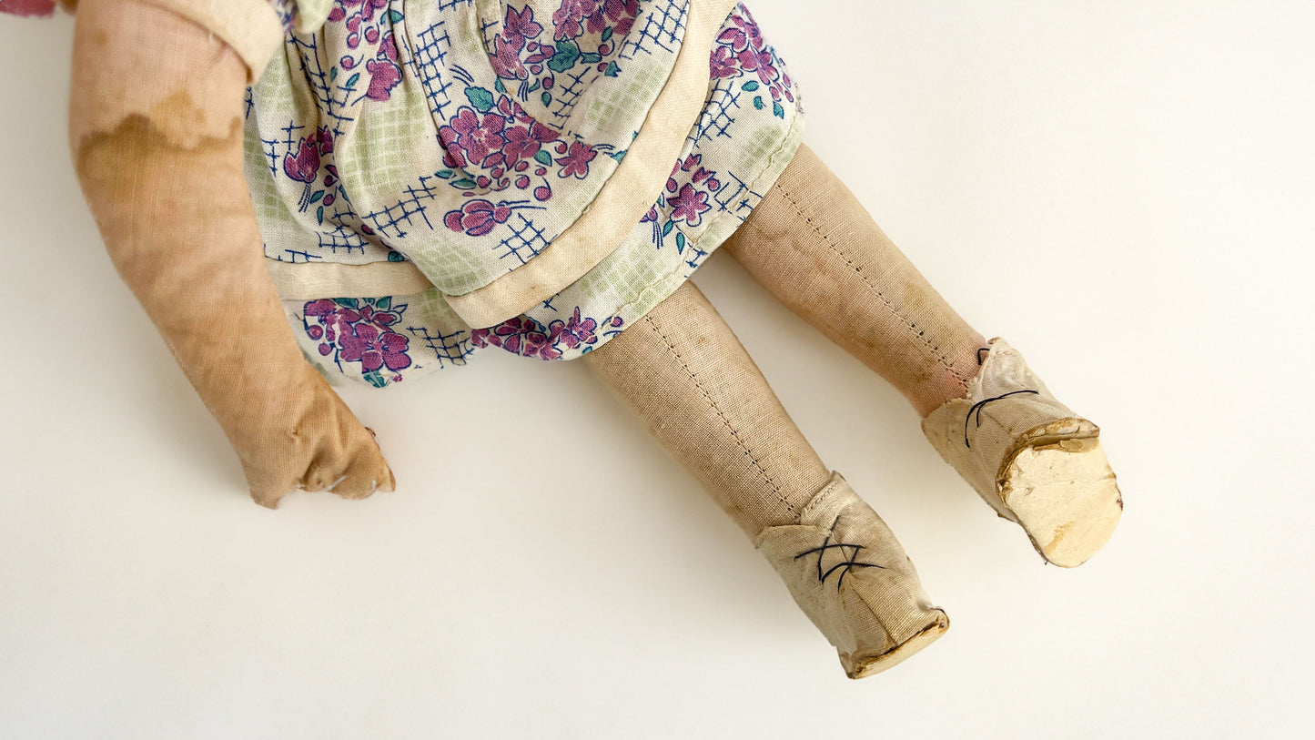 Vintage Polish Cloth Doll, Jointed legs, Plastic Mask Face 17" tall , Repair Doll Project Collectable Ethnic Doll