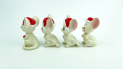 4 Vintage Lefton Mice Christmas Carolers Kitschy Figurines