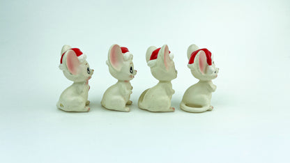 4 Vintage Lefton Mice Christmas Carolers Kitschy Figurines