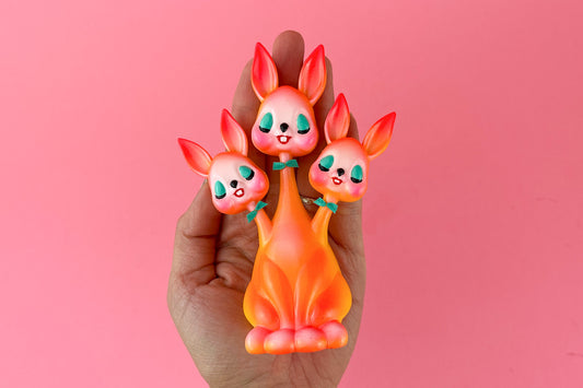 3 headed Bunny - Orange & Pink