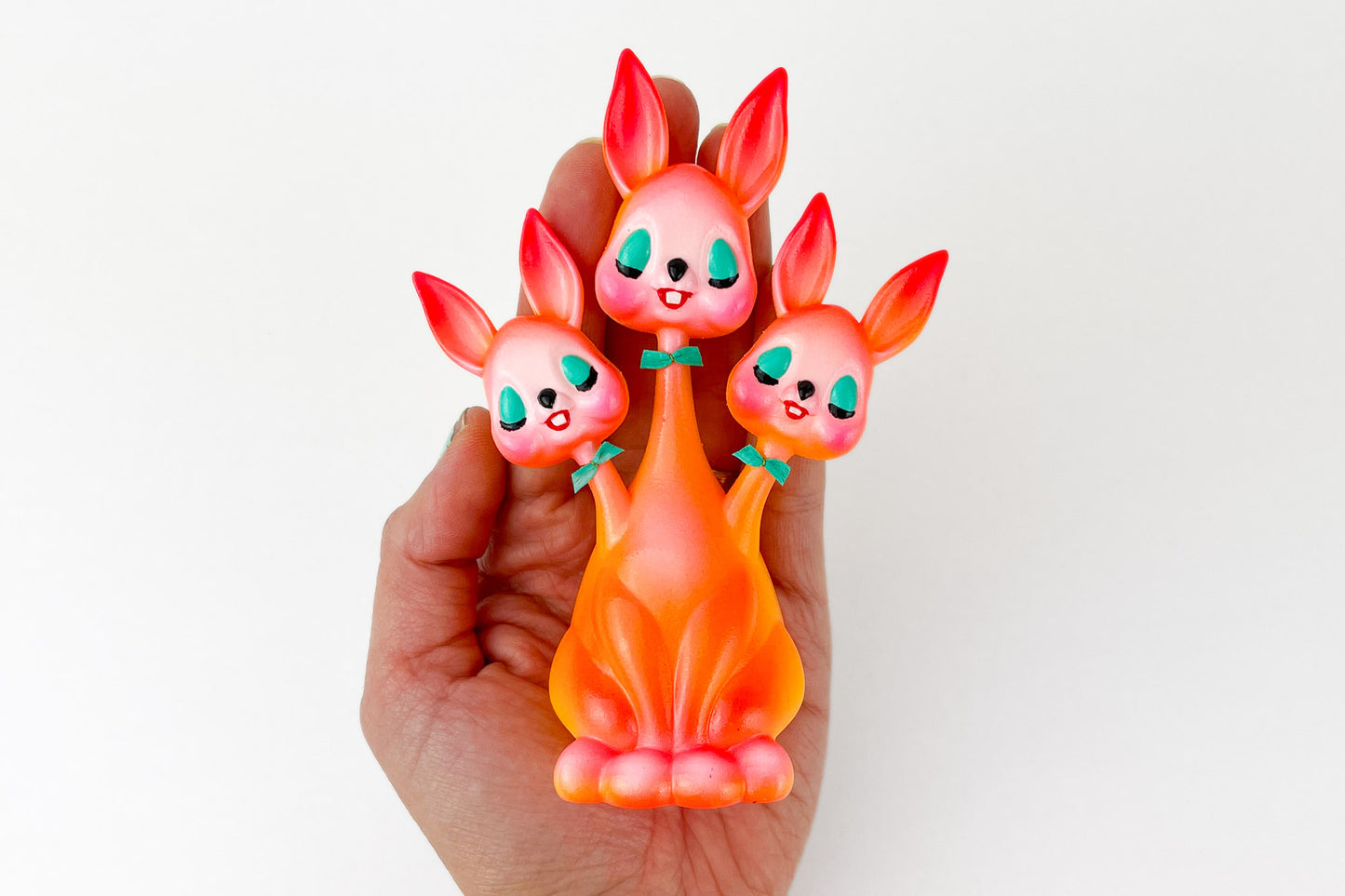 3 headed Bunny - Orange & Pink