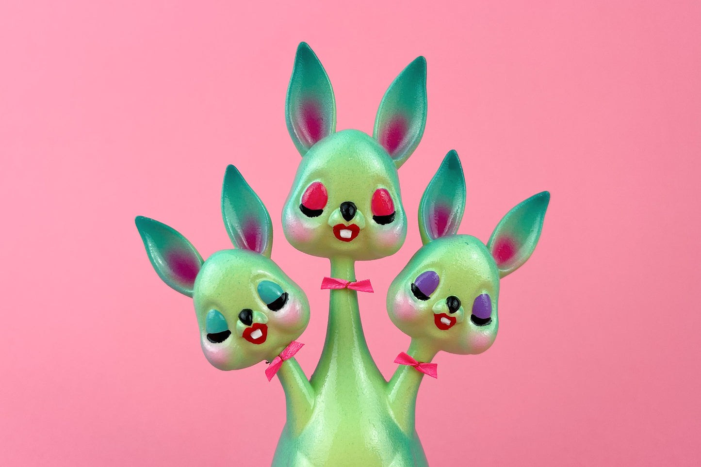 3 headed Bunny Green & Teal