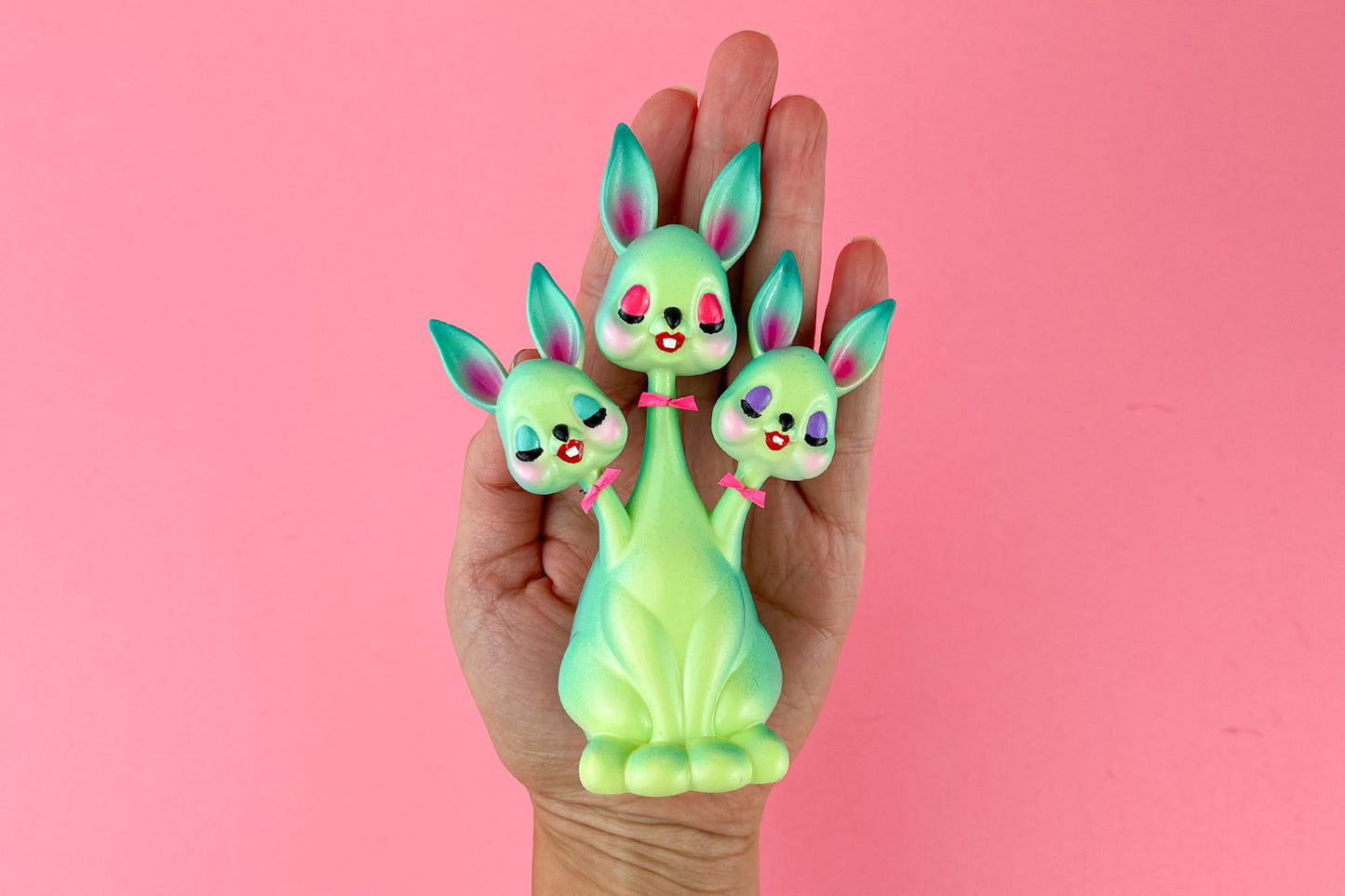 3 headed Bunny Green & Teal