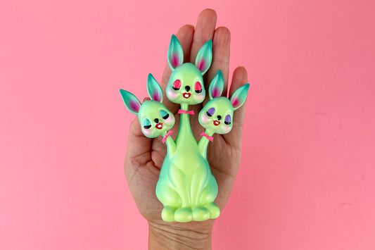 3 headed Bunny Green & Teal