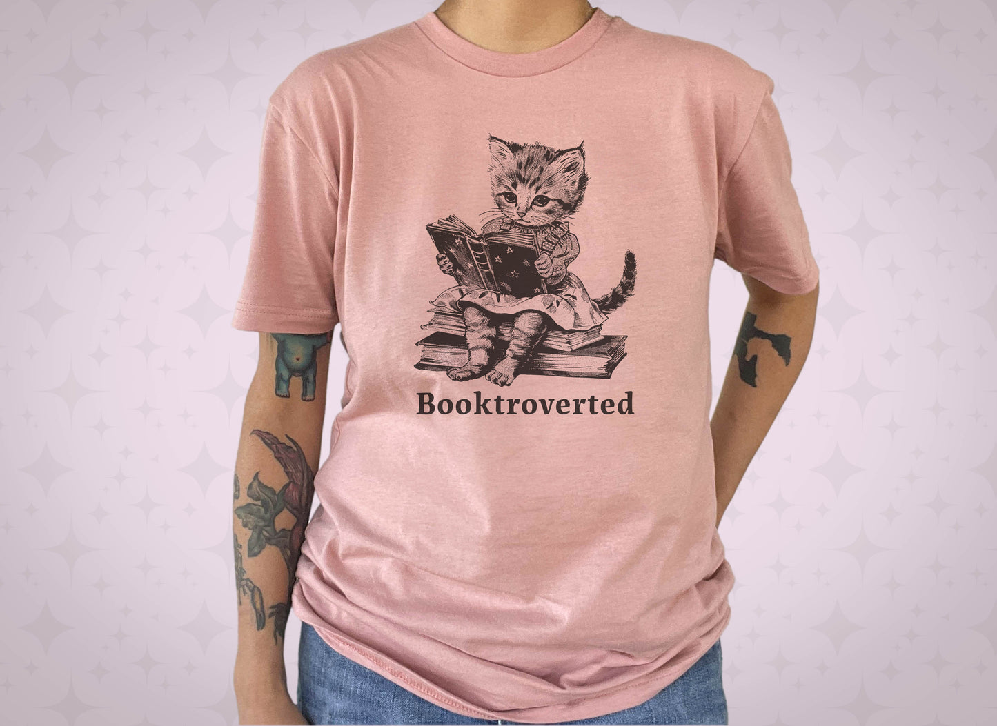 Brooktroverted - Anthropomorphic Cat T-Shirt, Cute Book Lover Tee