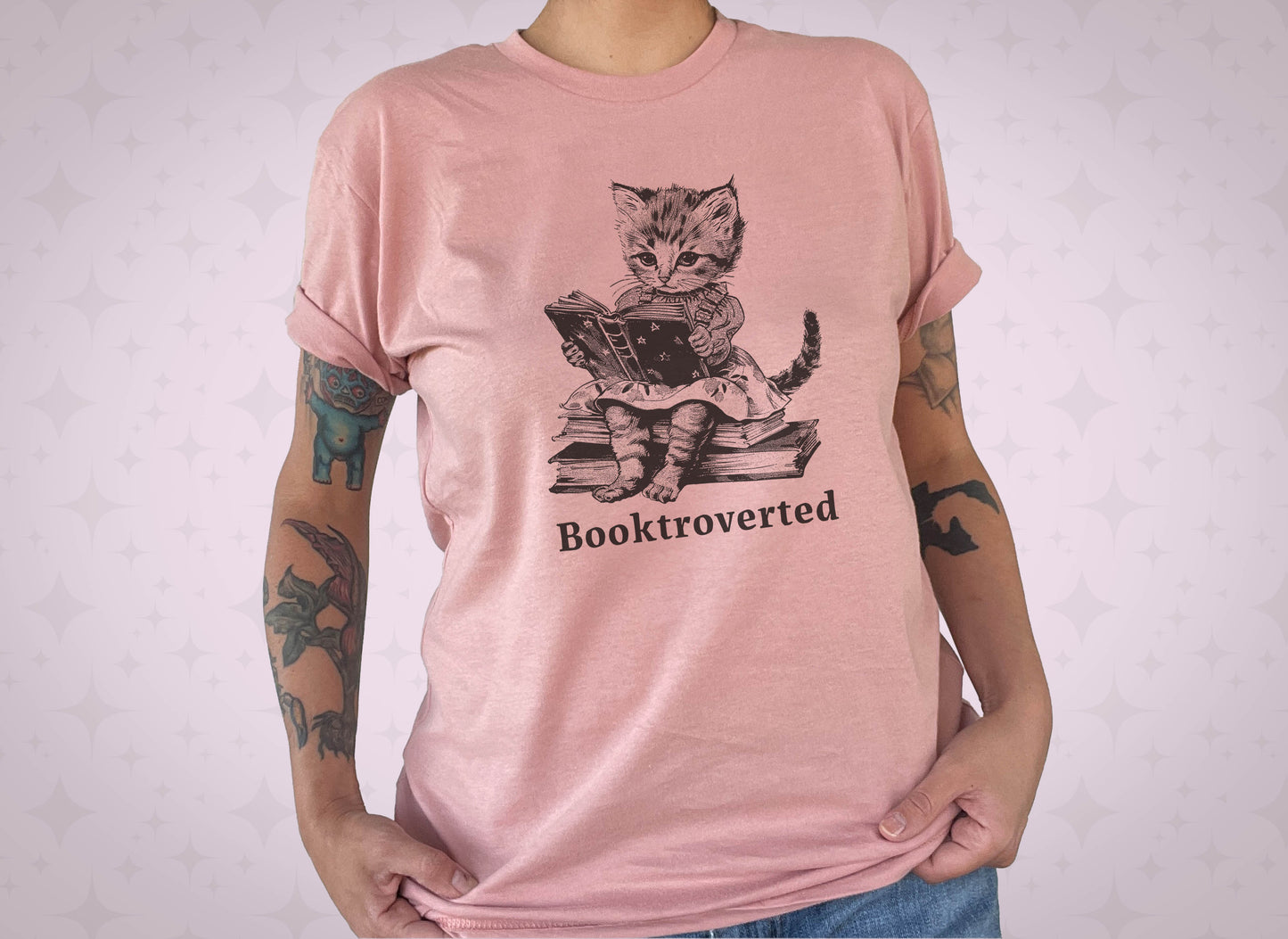 Brooktroverted - Anthropomorphic Cat T-Shirt, Cute Book Lover Tee