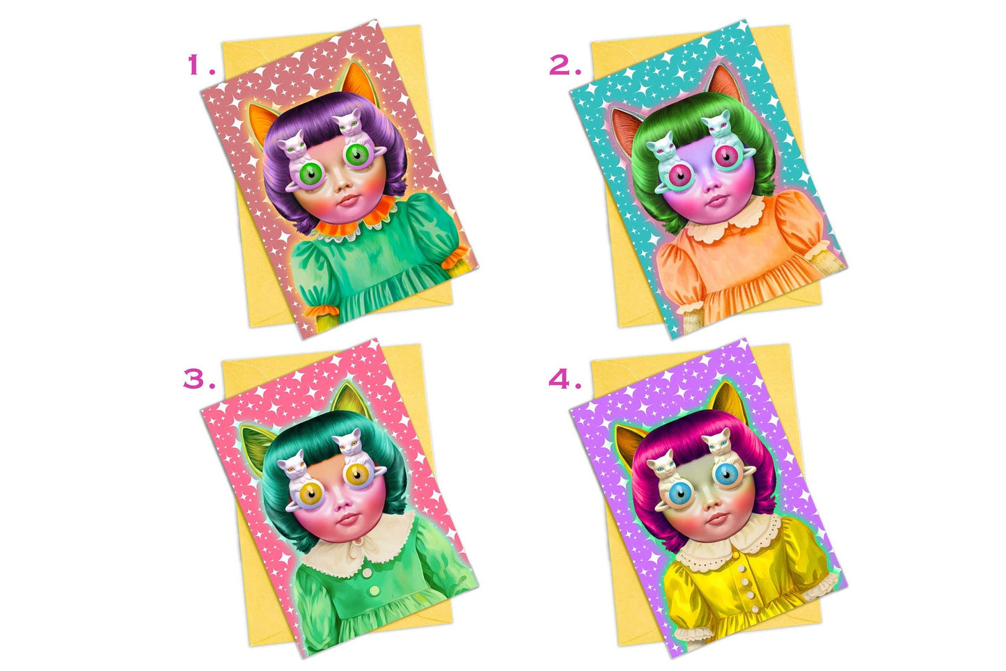 Anthropomorphic Cat Doll Greeting Card