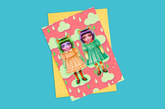 Anthropomorphic Cat Dolls Greeting Card