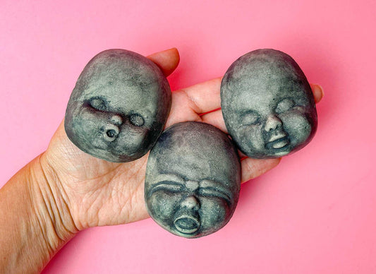 Set of 3 Cement Creepy Baby Doll Head Faces