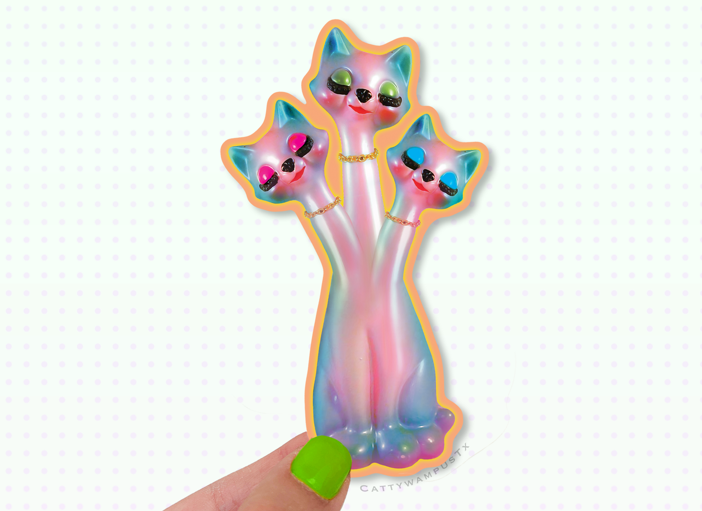 Anthropomorphic 3 Headed Cat Sticker Set of 4