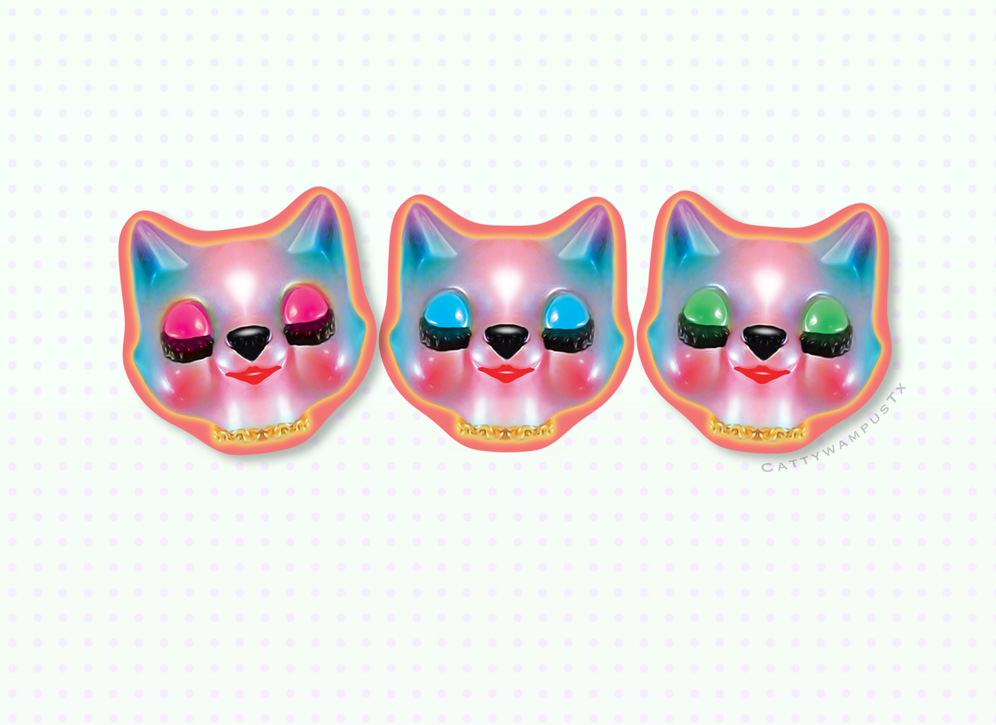 Anthropomorphic 3 Headed Cat Sticker Set of 4