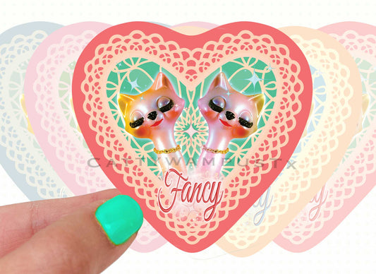 Fancy Cat Heart Shaped Stickers