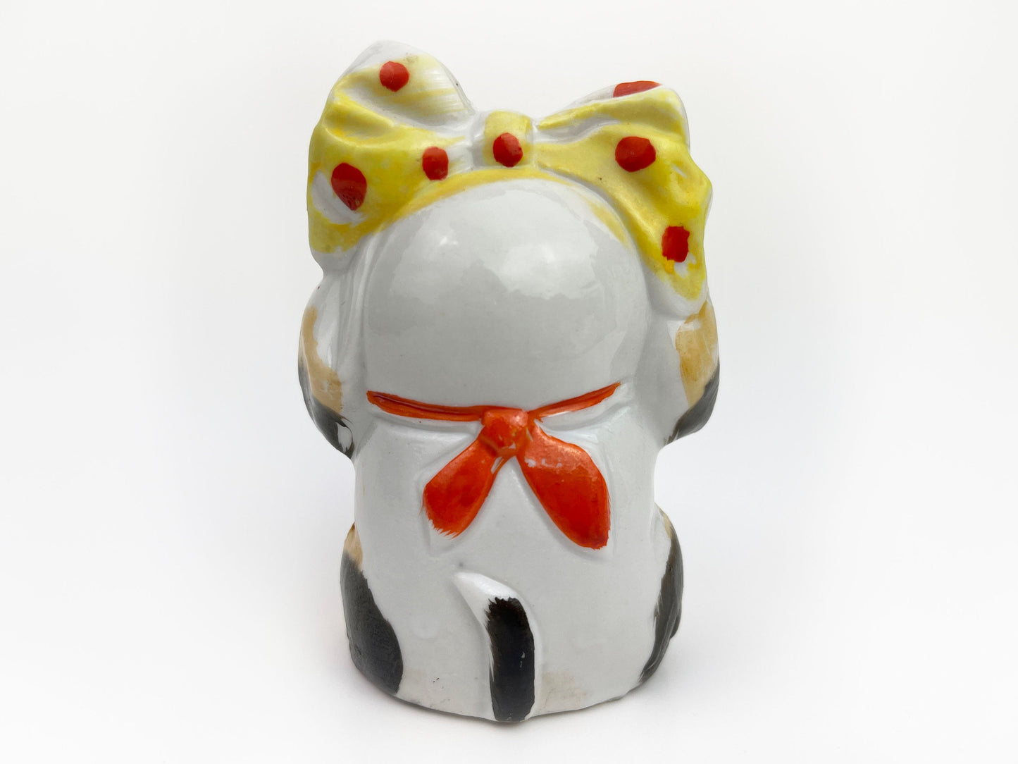 Vintage Ceramic Bulldog Figurine | Anthropomorphic Dog | Puppy Polka Dot with Bow- Made in Japan 3" Tall | Knick Knacks and Figurines