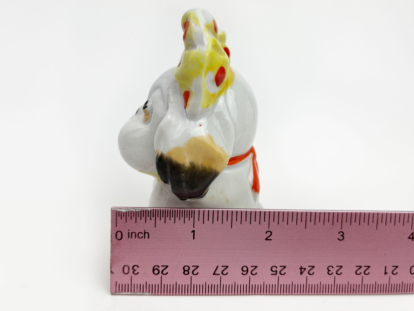 Vintage Ceramic Bulldog Figurine | Anthropomorphic Dog | Puppy Polka Dot with Bow- Made in Japan 3" Tall | Knick Knacks and Figurines