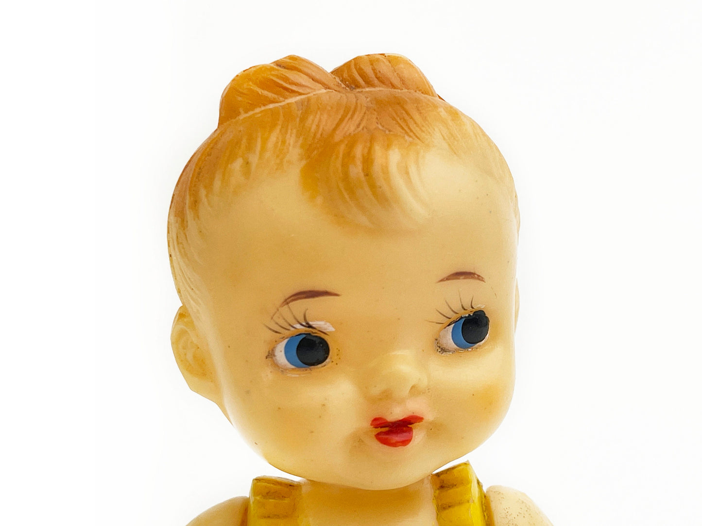 Vintage Rubber Toy - Baby Doll | Yellow Sun Dress, Posable arms and head | Mid Century - Made in Japan