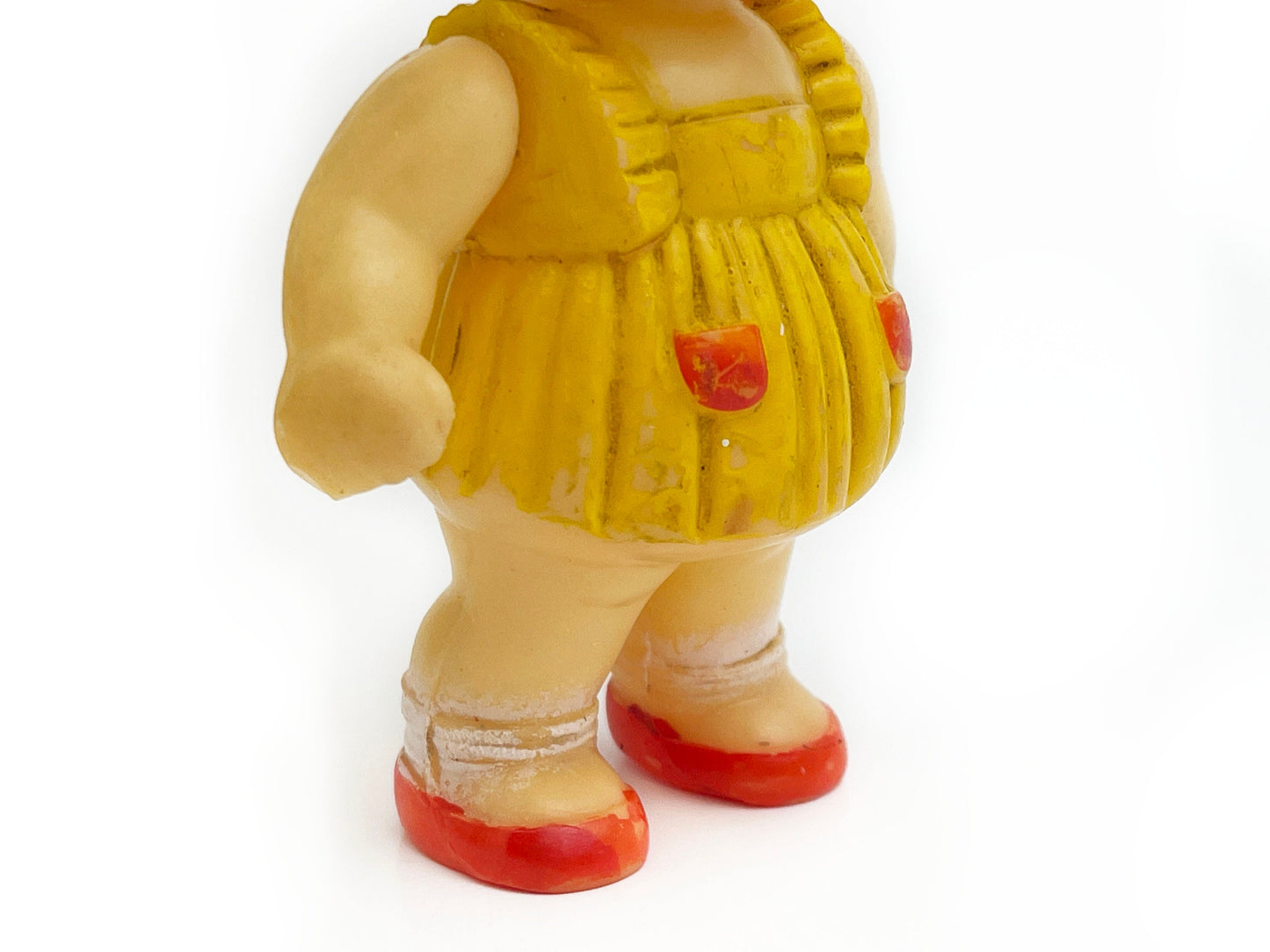 Vintage Rubber Toy - Baby Doll | Yellow Sun Dress, Posable arms and head | Mid Century - Made in Japan