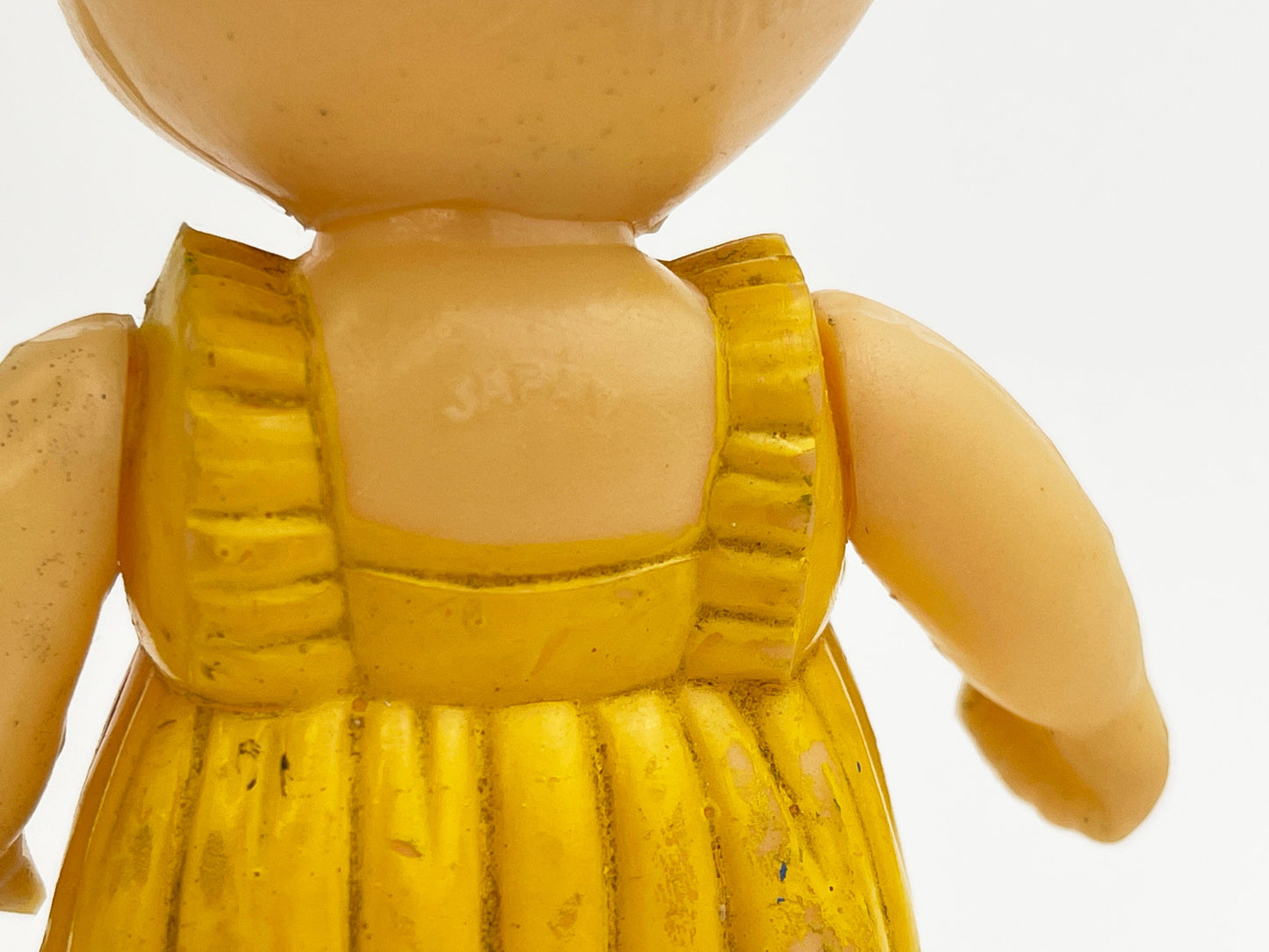 Vintage Rubber Toy - Baby Doll | Yellow Sun Dress, Posable arms and head | Mid Century - Made in Japan