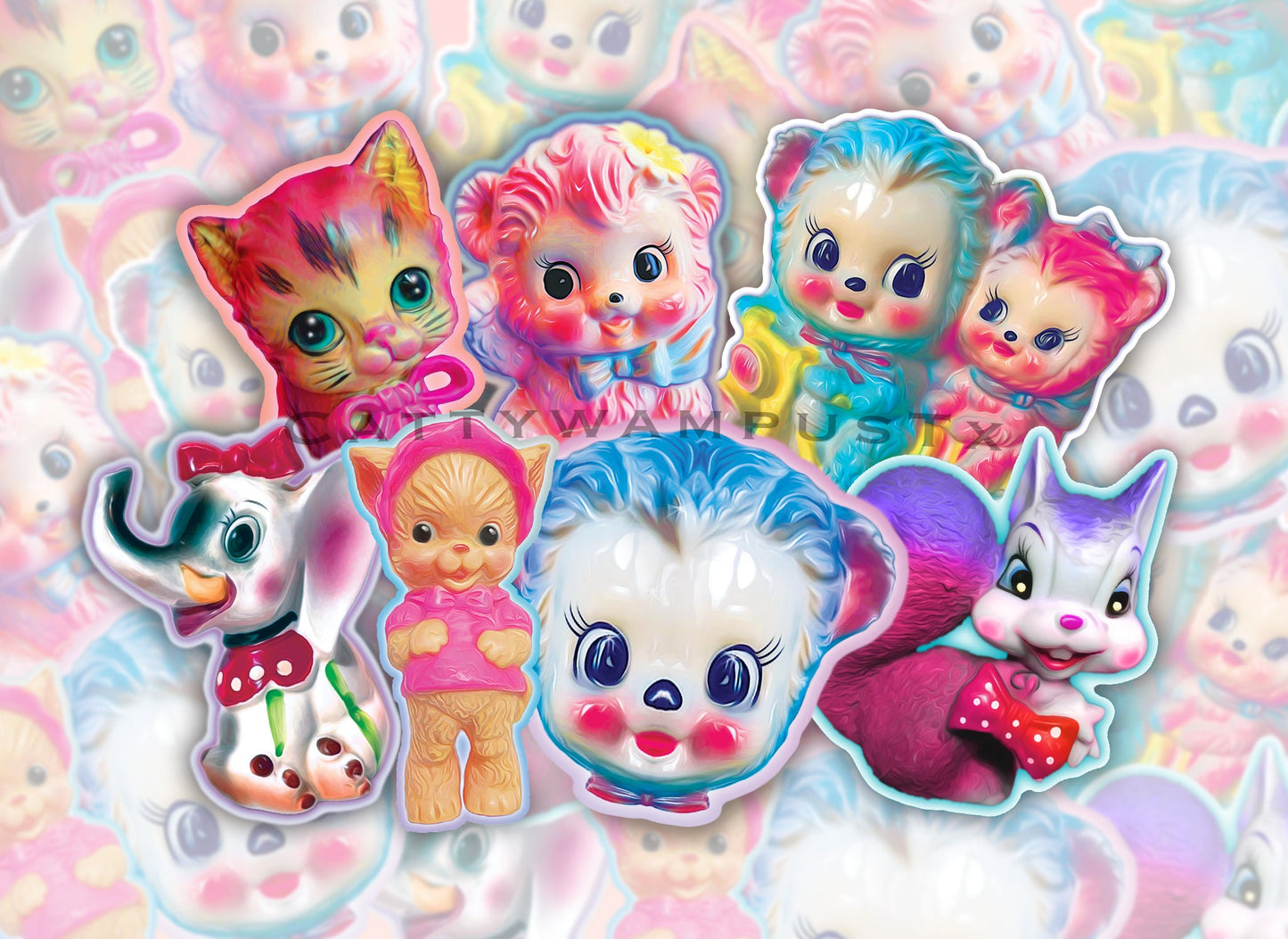 Kitschy Vintage Anthropomorphic Sticker Set