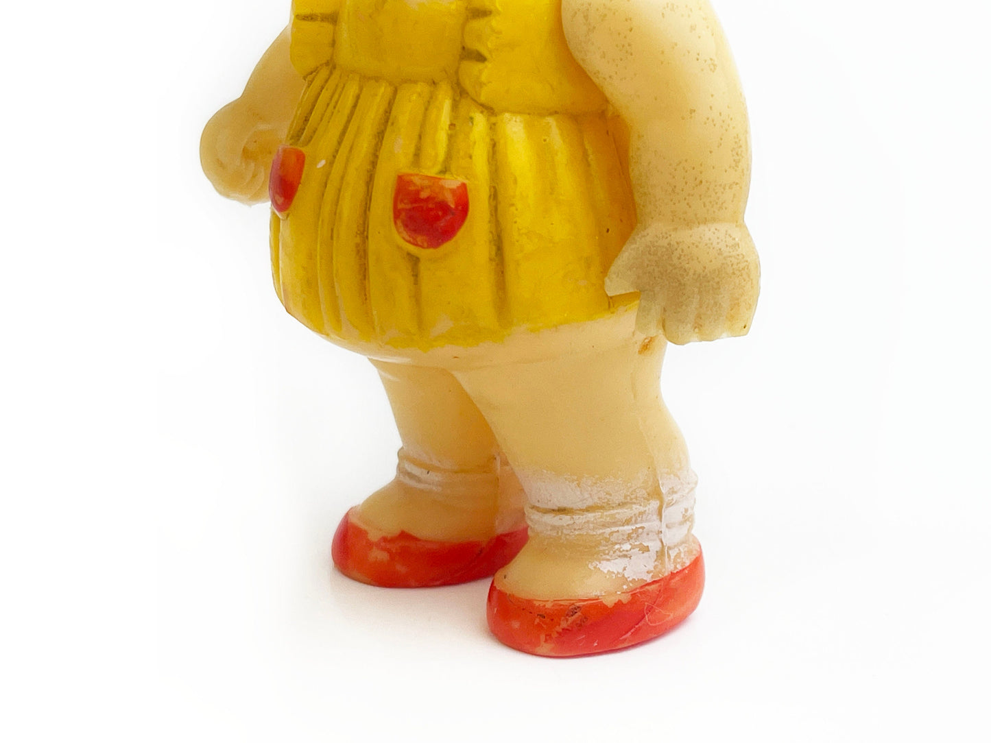 Vintage Rubber Toy - Baby Doll | Yellow Sun Dress, Posable arms and head | Mid Century - Made in Japan