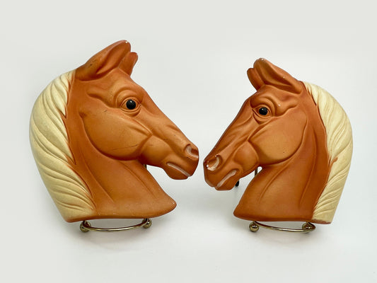 Vintage Ceramic Chalkeware Horse Sculpture | Wall Plaque - Hangings | Accent Piece 1970s Country Western Pony Decor