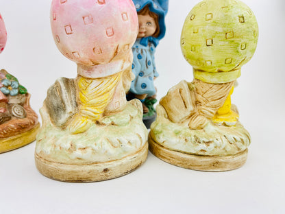 Vintage 1970's Flower Girl in Bonnet Ceramic Figurine, Cute Vintage Kitschy Statue, Holly Hobbie Strawberry Shortcake Collectables Blue, Pink