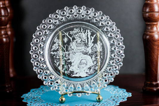Antique Little Miss Muffet Crystal Plates | Set of two | Egg & Dart | 1800's Cottagecore Vintage Decor | Whimsical