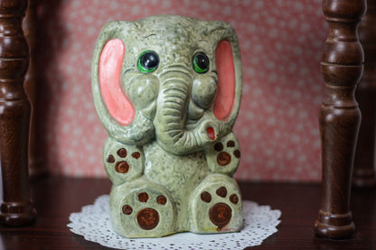Vintage Anthropomorphic Elephant Coin Piggy Bank | Hand painted ceramic elephant vintage pottery | retro kitsch decor
