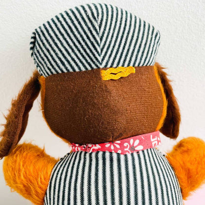 Vintage Peoria Plastic Co. Anthropomorphic Plush Bear Brown Teddy in Striped Overalls 15"