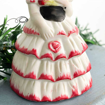 Vintage Spanish Girl Holding Fan Figurine Ceramic Bell