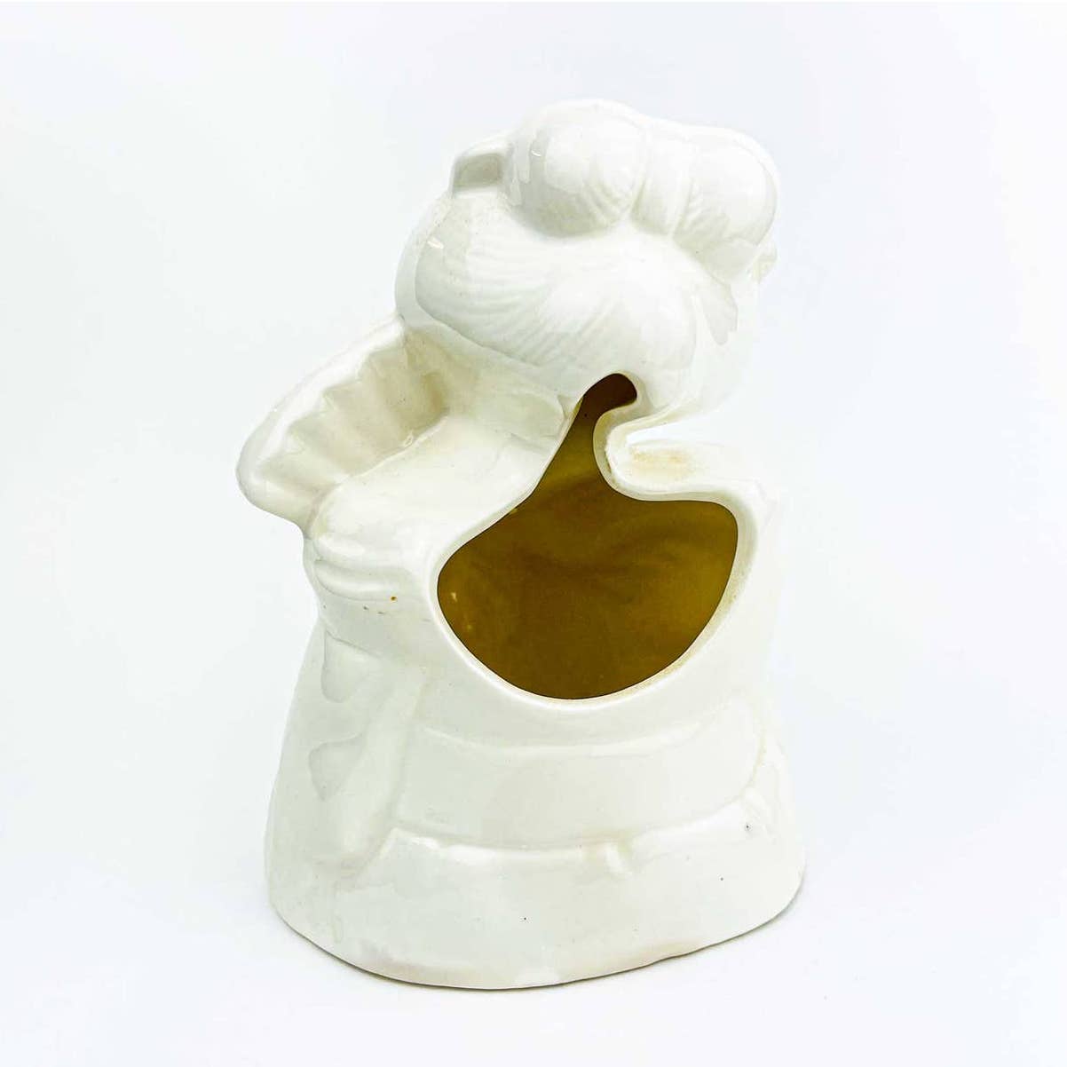 Vintage Ceramic White Geisha Girl Bust with Fan Planter Vase Figurine