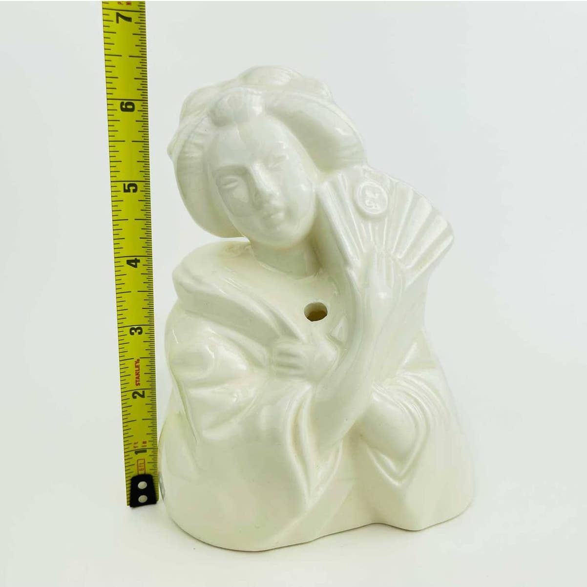 Vintage Ceramic White Geisha Girl Bust with Fan Planter Vase Figurine