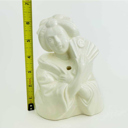 Vintage Ceramic White Geisha Girl Bust with Fan Planter Vase Figurine