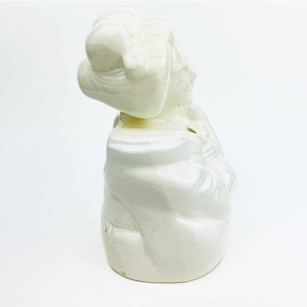 Vintage Ceramic White Geisha Girl Bust with Fan Planter Vase Figurine