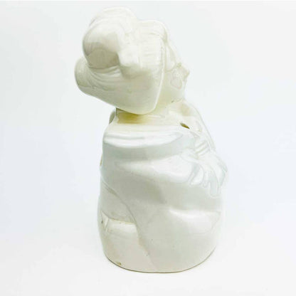 Vintage Ceramic White Geisha Girl Bust with Fan Planter Vase Figurine