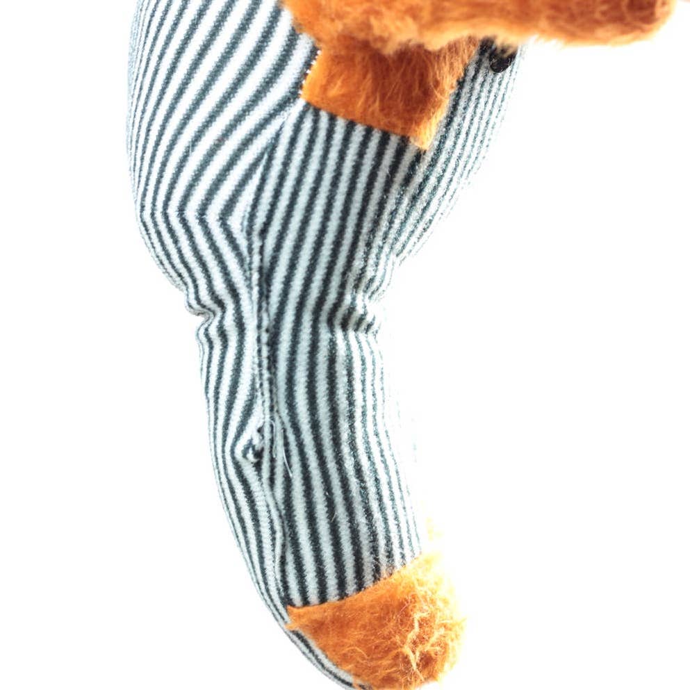Vintage Peoria Plastic Co. Anthropomorphic Plush Bear Brown Teddy in Striped Overalls 15"