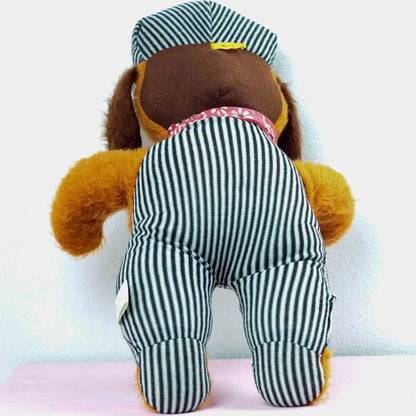 Vintage Peoria Plastic Co. Anthropomorphic Plush Bear Brown Teddy in Striped Overalls 15"
