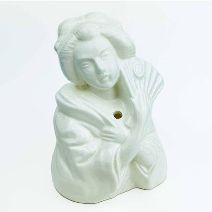 Vintage Ceramic White Geisha Girl Bust with Fan Planter Vase Figurine
